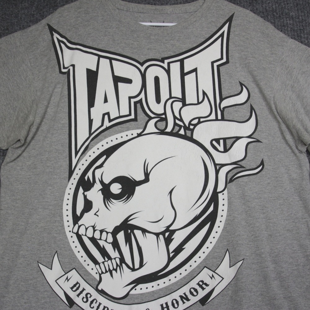Tapout T Shirt Mens‎ XL Skull Graphic Tee Discipline Honor Grey Short Sleeve